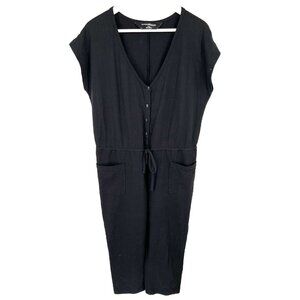 Norma Kamali Black Short Sleeve Jumpsuit Button Front Tie Pockets Size Medium